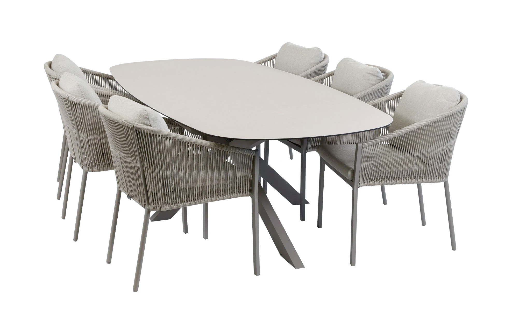 Normin 7-delige tuinset | 6 Elvira tuinstoelen (Camel) | Tuintafel Malaga 240x115cm (Camel)