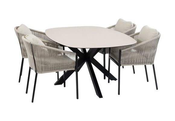 5-delige tuinset | 4 Elvira tuinstoelen (Black) | Tuintafel Malaga 180x115cm (Black)