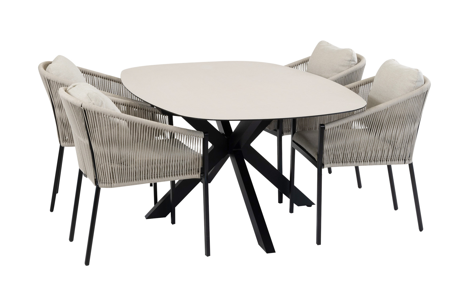 Normin 5-delige tuinset | 4 Elvira tuinstoelen (Black) | Tuintafel Malaga 180x115cm (Black)