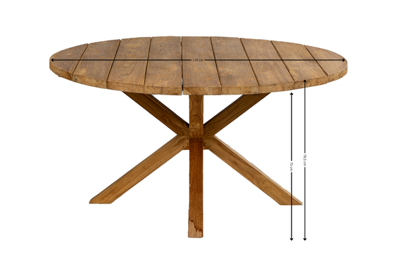 5-delige ronde tuinset | 4 Dublin verstelbare stoelen (MG) | ø120cm Ayra tuintafel (Teak)