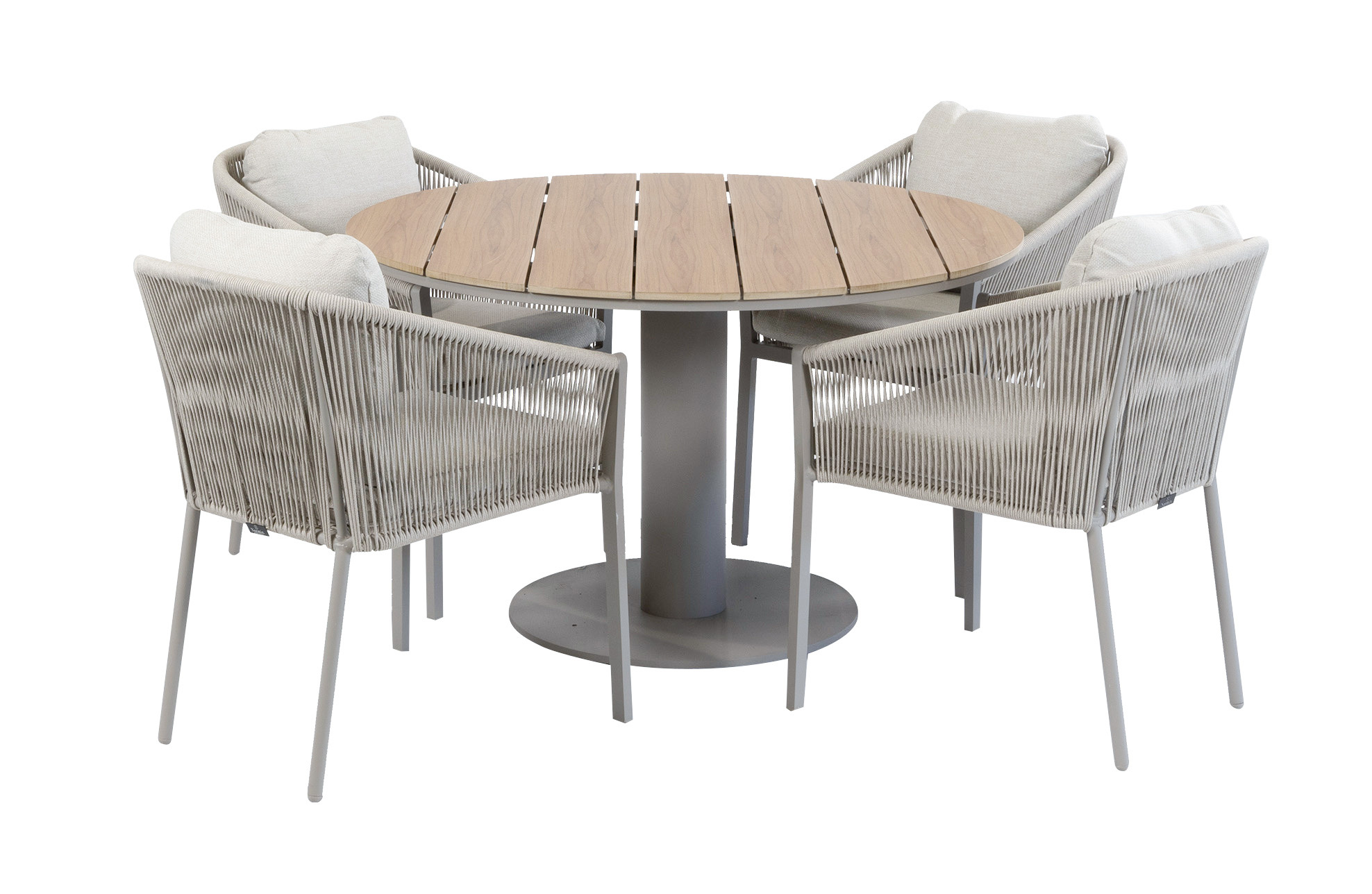 Normin 5-delige ronde tuinset | 4 Elvira tuinstoelen (Camel) | Tuintafel Tower ø120cm (Camel)