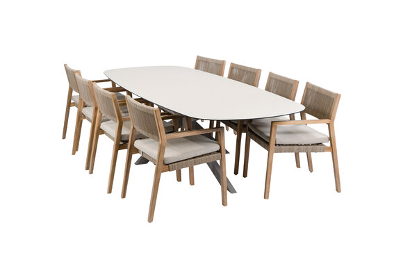 9-delige tuinset | 8 Felline tuinstoelen (Acaciahout) | Tuintafel Malaga 280x115cm (Camel)