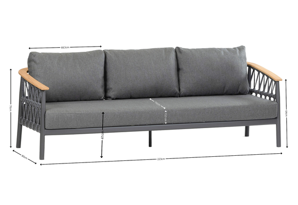 Loungebank Capri | 3-persoons | Matt Black & Antracite