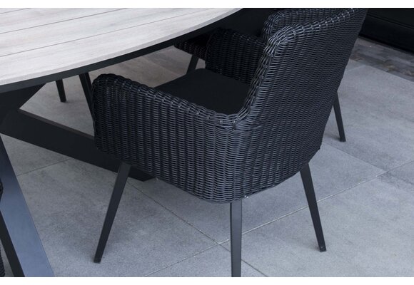 9-delige tuinset | 8 Pisa tuinstoelen (Black) | Tuintafel Malaga 280x115cm (black)