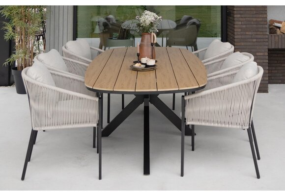 9-delige tuinset | 8 Pisa tuinstoelen (Black) | Tuintafel Cadiz 280x115cm (Black)