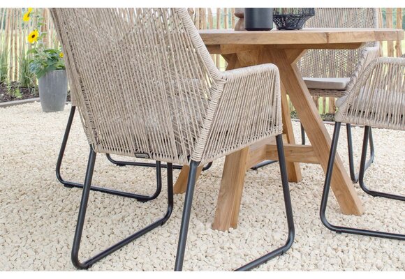 7-delige tuinset | 6 Mona tuinstoelen (Sand) | Tuintafel Cadiz 240x115cm (Black)