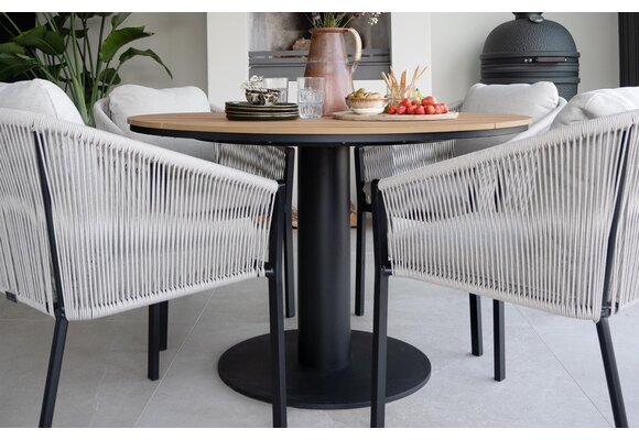 5-delige ronde tuinset | 4 Elvira tuinstoelen (Black) | ø120cm Tower tuintafel (Black)