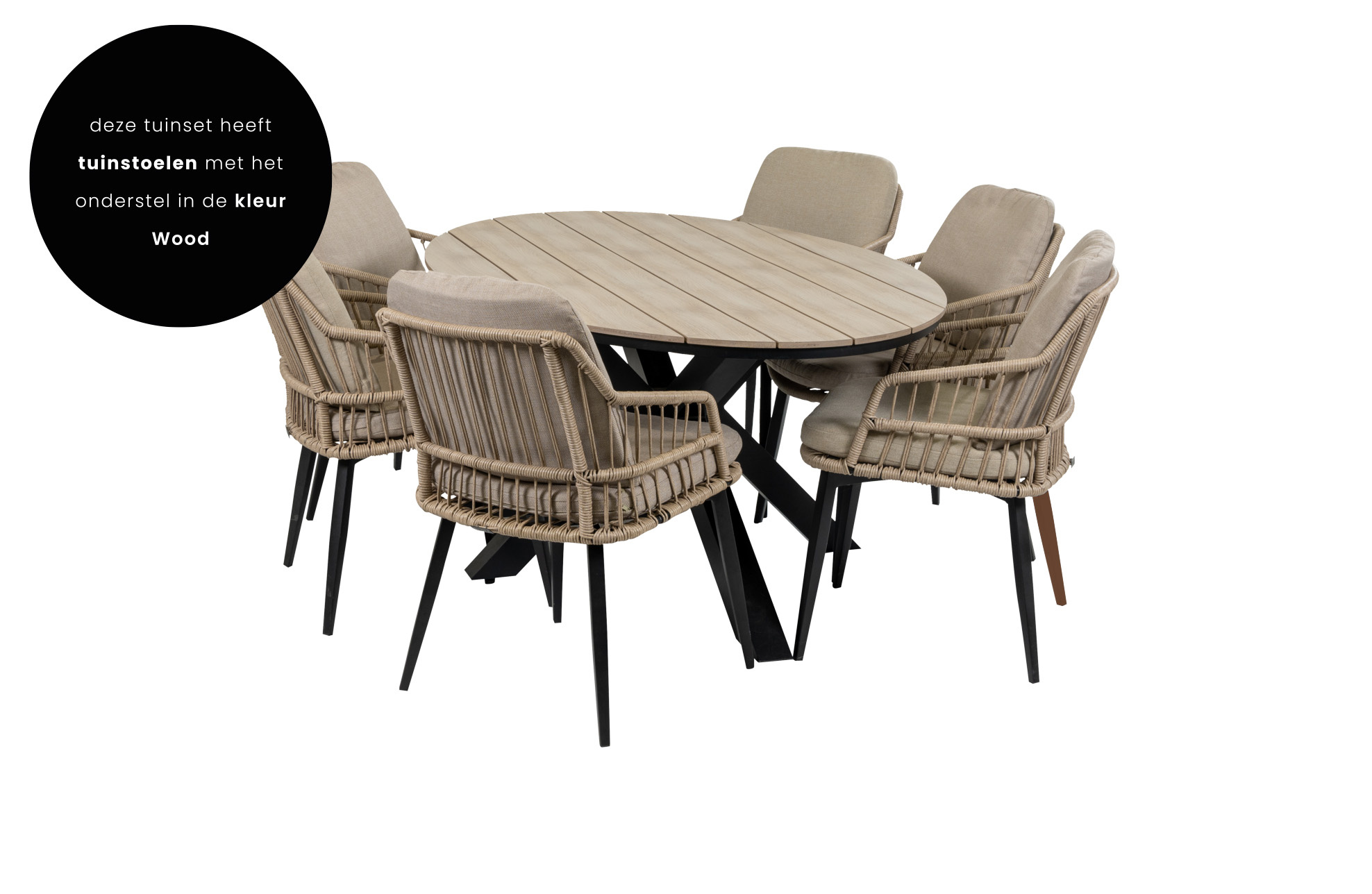 4 Seizoenen Tuinmeubelen 7-delige tuinset | 6 Isabel tuinstoelen (sand/wood) | 220cm ovale Cyprus tuintafel (Wood)