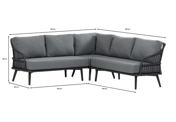 Hoek Loungebank Isabel | 3-delig | Black/Black  | Rope