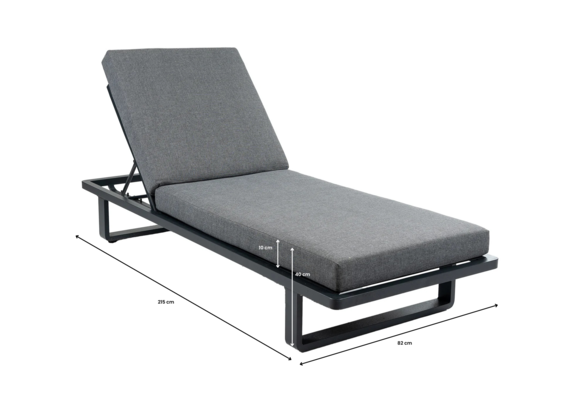 Ligbed Sint Maarten | met kussen | Black | Aluminium & Textileen