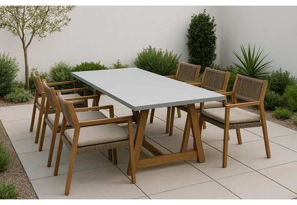 7-delige tuinset | 6 Felline tuinstoelen (Acaciahout) | Tuintafel Rock 235x100cm (Beton)