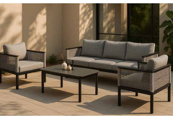 Stoel-Bank Loungeset Cuba | Black & Off Sand