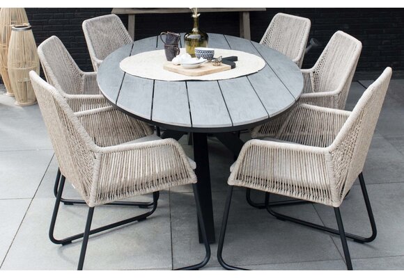 7-delige tuinset | 6 Oslo dining tuinstoelen (Black) | 220cm ovale Cyprus tuintafel (Grey)
