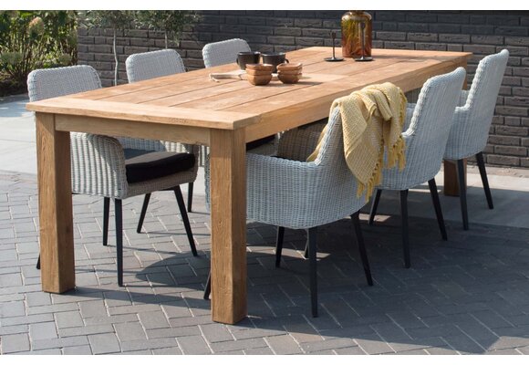 7-delige tuinset | 6 Pisa tuinstoelen (White) | 240cm Ayra teak tuintafel