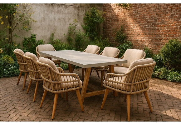 7-delige tuinset | 6 Isabel tuinstoelen (Sand/Wood) | Tuintafel Rock 235x100cm (Beton)