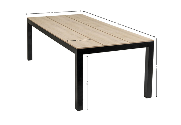 7-delige tuinset | 6 Isabel tuinstoelen (Black) | 225cm Cyprus tuintafel (Wood)