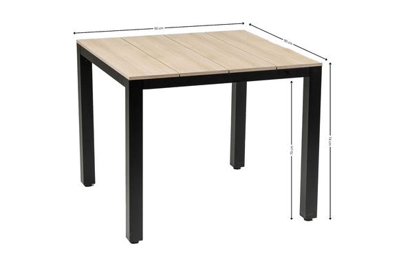 90x90 Cyprus | Wood + 4x Stapelbare tuinstoel Delia Zwart