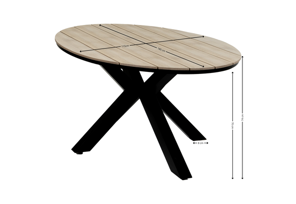 5-delige tuinset | 4 Elvira tuinstoelen (Black) | Tuintafel Cyprus 180x115cm (Wood)