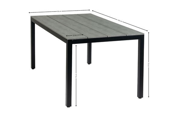5-Delige tuinset | 4 Berlijn tuinstoelen (Black) | Tuintafel Cyprus 160x90cm (Grey)