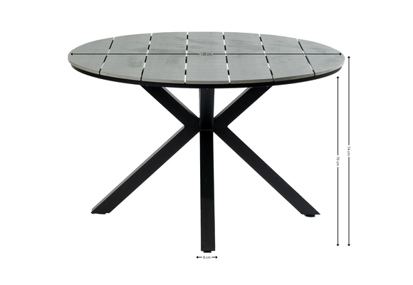 5-delige ronde tuinset | 4 Mona tuinstoelen (Black) | ⌀120cm Cyprus tuintafel (Grey)