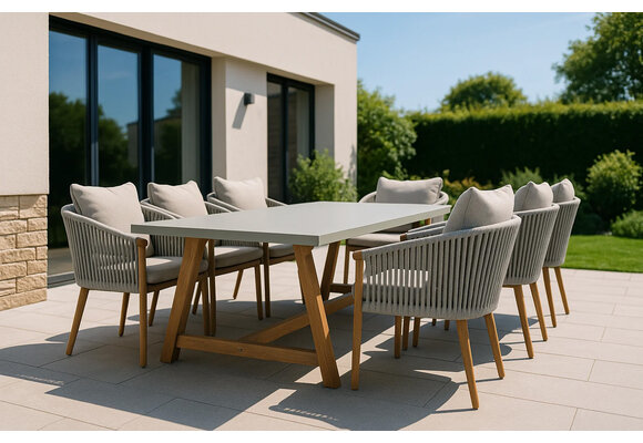 7-delige tuinset | 6 Es Vedra tuinstoelen (Teakhout) | Tuintafel Rock 235x95cm (Beton)