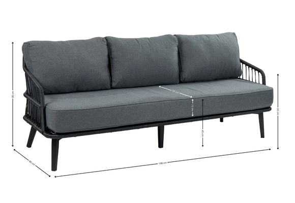 Loungebank Isabel | 3-persoons | Black/black | Rope