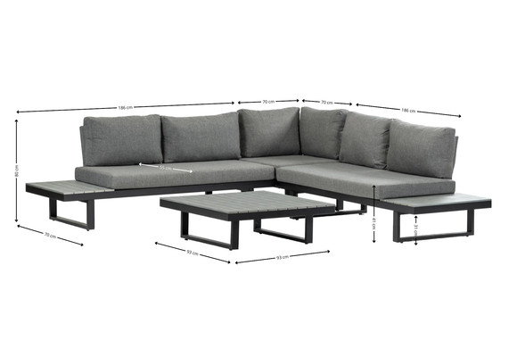 Plateau Loungeset Hoedspruit | 4-delig | Grey | Aluminium & Polywood