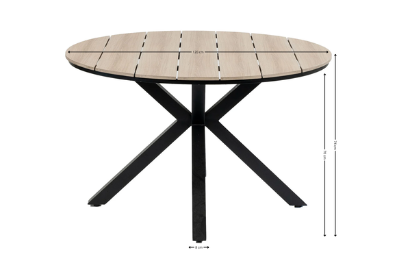 5-delige ronde tuinset | 4 Kos verstelbare tuinstoelen (AG) | ⌀ 120cm Cyprus tuintafel (Wood)