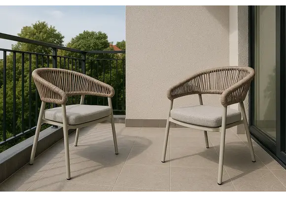 5-Delige tuinset | 4 Tuinstoelen Knokke (Sand) | Inklapbare tuintafel Gent 70x70cm  (Sand)