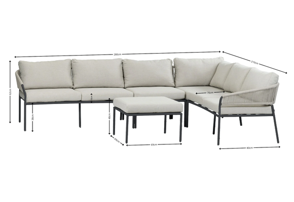5-Delige hoek loungeset Elvira | Incl Hocker & Middenelement | Black