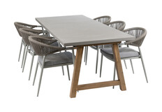 7-delige tuinset | 6 Brugge tuinstoelen (Sand) | Tuintafel Rock 235x95 cm (Beton)