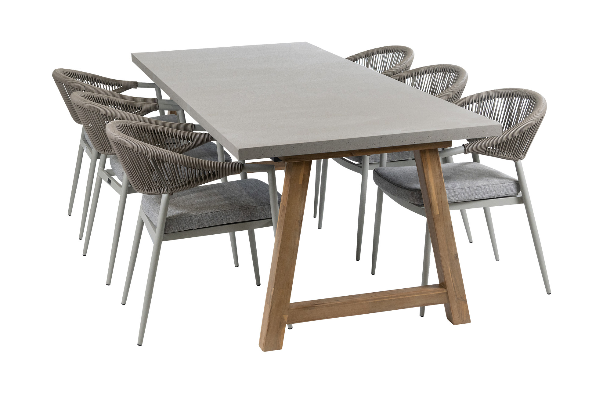 Normin 7-delige tuinset | 6 Brugge tuinstoelen (Sand) | Tuintafel Rock 235x95 cm (Beton)