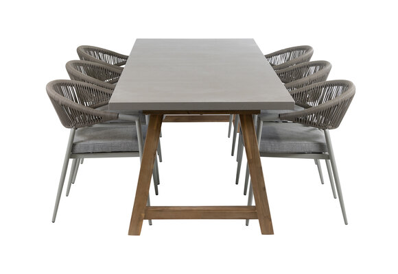 7-delige tuinset | 6 Brugge tuinstoelen (Sand) | Tuintafel Rock 235x95 cm (Beton)