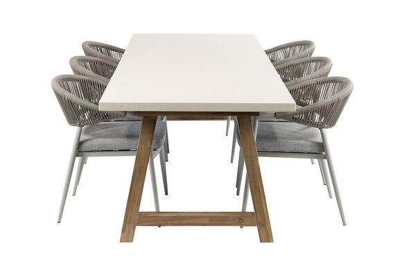 7-delige tuinset | 6 Brugge tuinstoelen (Sand) | Tuintafel Rock 235x95 cm (Sand)