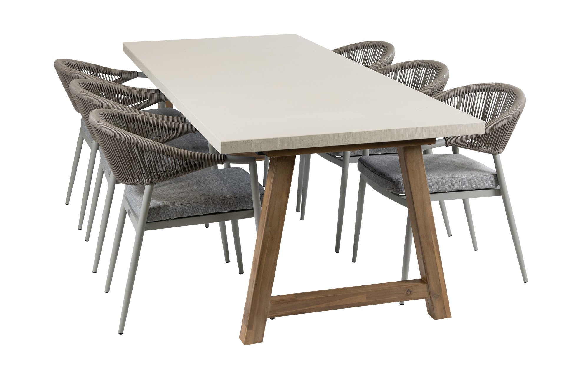 Normin 7-delige tuinset | 6 Brugge tuinstoelen (Sand) | Tuintafel Rock 235x95 cm (Sand)