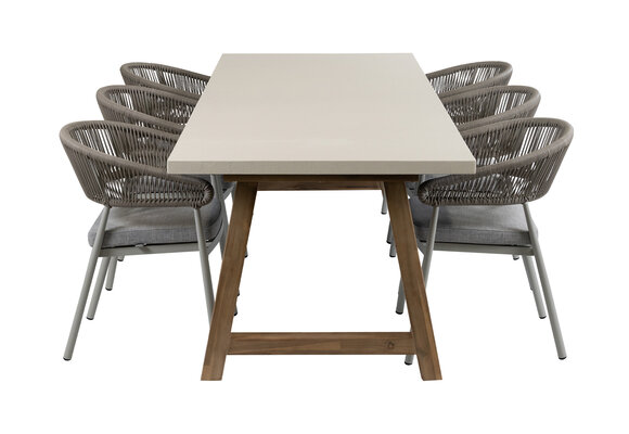 7-delige tuinset | 6 Knokke tuinstoelen (Sand) | Tuintafel Rock 235x95 cm (Sand)