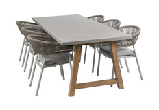 7-delige tuinset | 6 Knokke tuinstoelen (Sand) | Tuintafel Rock 235x95 cm (Beton)