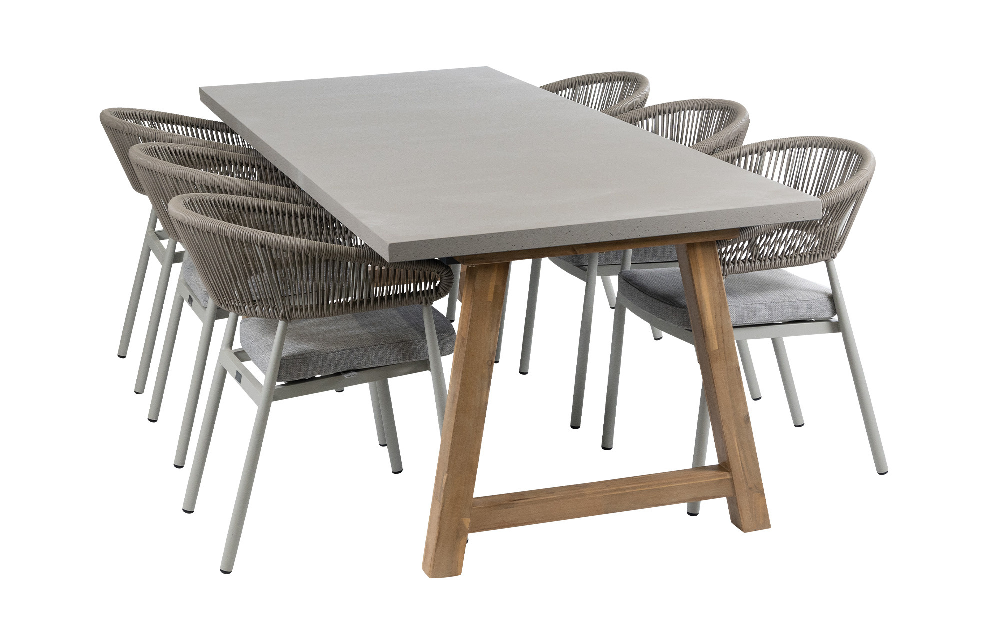 Normin 7-delige tuinset | 6 Knokke tuinstoelen (Sand) | Tuintafel Rock 235x95 cm (Beton)