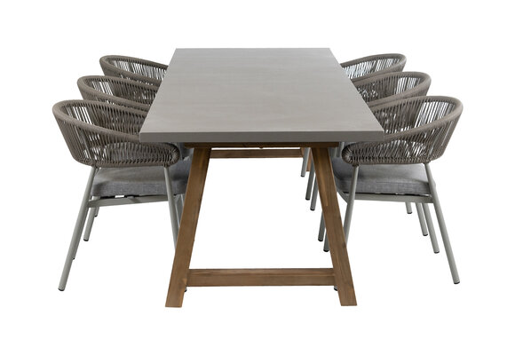 7-delige tuinset | 6 Knokke tuinstoelen (Sand) | Tuintafel Rock 235x95 cm (Beton)