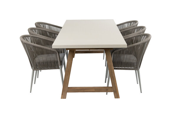 7-delige tuinset | 6 Sluis tuinstoelen (Sand/Off Sand) | Tuintafel Rock 235x95 cm (Sand)