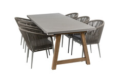 7-delige tuinset | 6 Sluis tuinstoelen (Sand/Off Sand) | Tuintafel Rock 235x95cm (Beton)