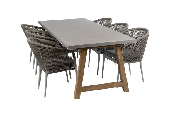 7-delige tuinset | 6 Sluis tuinstoelen (Sand/Off Sand) | Tuintafel Rock 235x95cm (Beton)
