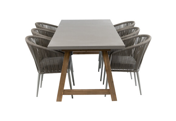 7-delige tuinset | 6 Sluis tuinstoelen (Sand/Off Sand) | Tuintafel Rock 235x95cm (Beton)