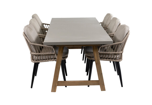 7-delige tuinset | 6 Isabel tuinstoelen (Sand/Black) | Tuintafel Rock 235x95 cm (Beton)