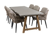 7-delige tuinset | 6 Isabel tuinstoelen (Sand/Black) | Tuintafel Rock 235x95 cm (Beton)
