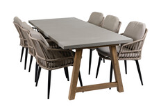 7-delige tuinset | 6 Isabel tuinstoelen (Sand/Black) | Tuintafel Rock 235x95 cm (Beton)