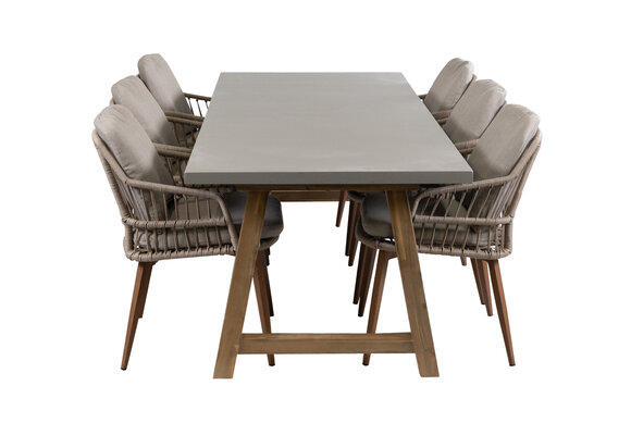 7-delige tuinset | 6 Isabel tuinstoelen (Sand/Wood) | Tuintafel Rock 235x100cm (Beton)