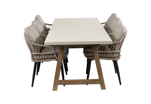 7-delige tuinset | 6 Isabel tuinstoelen (Sand/Black) | Tuintafel Rock 235x95 cm (Sand)