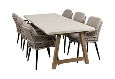 7-delige tuinset | 6 Isabel tuinstoelen (Sand/Black) | Tuintafel Rock 235x95 cm (Sand)
