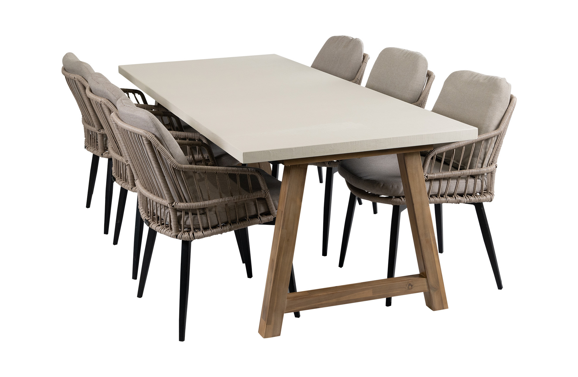 Normin 7-delige tuinset | 6 Isabel tuinstoelen (Sand/Black) | Tuintafel Rock 235x95 cm (Sand)